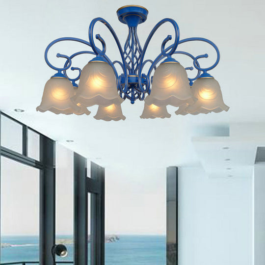 Blue Flared Chandelier Light With Traditional Frosted Glass - 5/6/8 Bulbs Ceiling Fixture 8 /