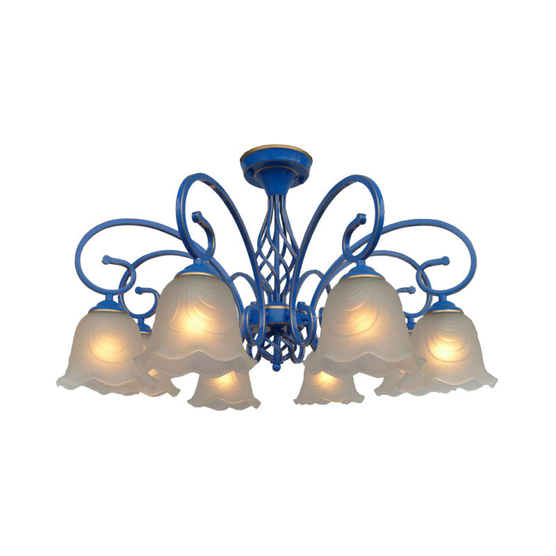 Blue Flared Chandelier Light With Traditional Frosted Glass - 5/6/8 Bulbs Ceiling Fixture