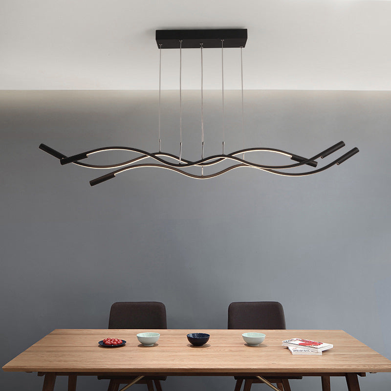 Metal Artistic Led Pendant Light For Dining Room Island With Twisted Lines 3 / Black Warm