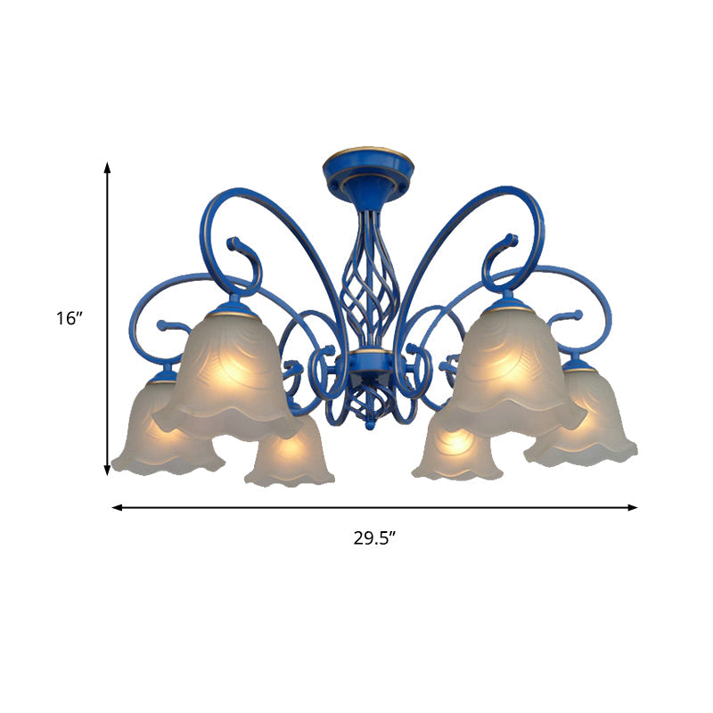 Blue Flared Chandelier Light With Traditional Frosted Glass - 5/6/8 Bulbs Ceiling Fixture