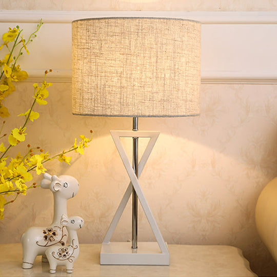 Minimalist Drum Nightstand Lamp With Hourglass Base - Single Bedside Table Light White / A