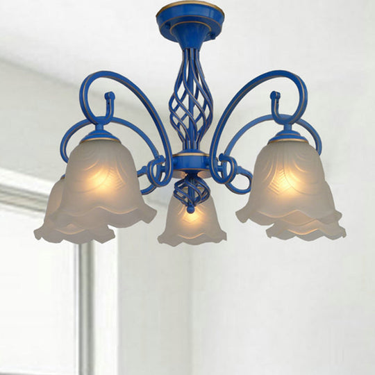 Blue Flared Chandelier Light With Traditional Frosted Glass - 5/6/8 Bulbs Ceiling Fixture 5 /