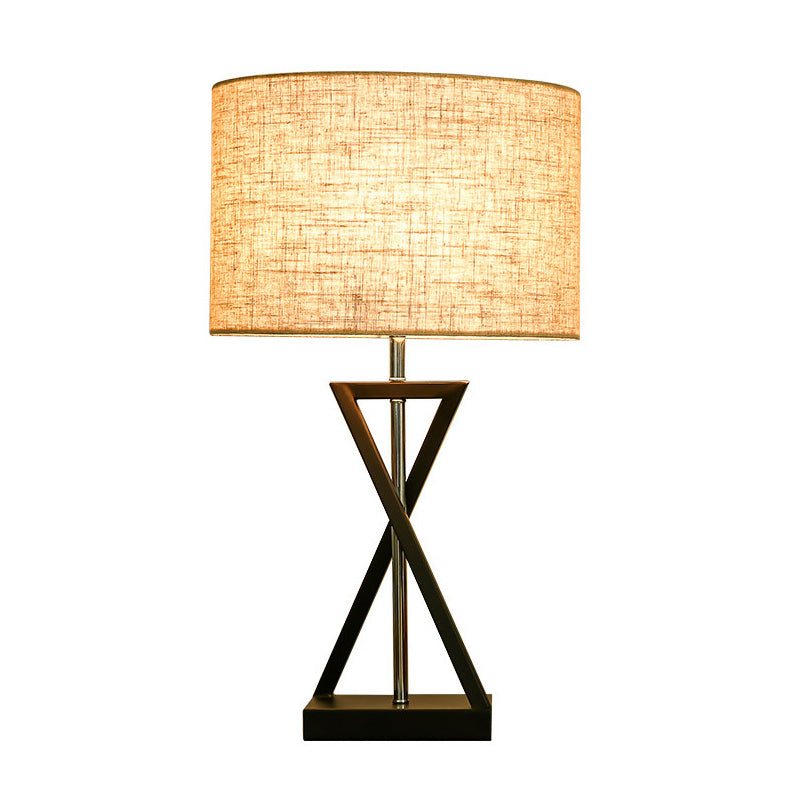 Minimalist Drum Nightstand Lamp With Hourglass Base - Single Bedside Table Light