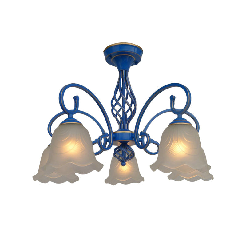 Blue Flared Chandelier Light With Traditional Frosted Glass - 5/6/8 Bulbs Ceiling Fixture