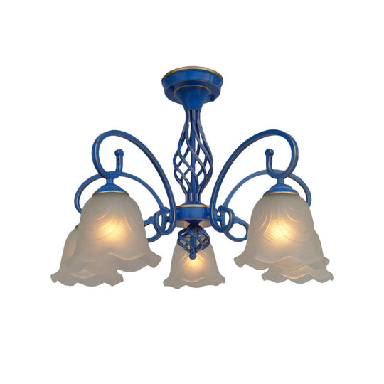 Blue Flared Chandelier Light With Traditional Frosted Glass - 5/6/8 Bulbs Ceiling Fixture