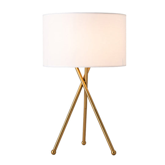 Drum Shaped Table Lamp With Metallic Tripod: Artistic Nightstand Light