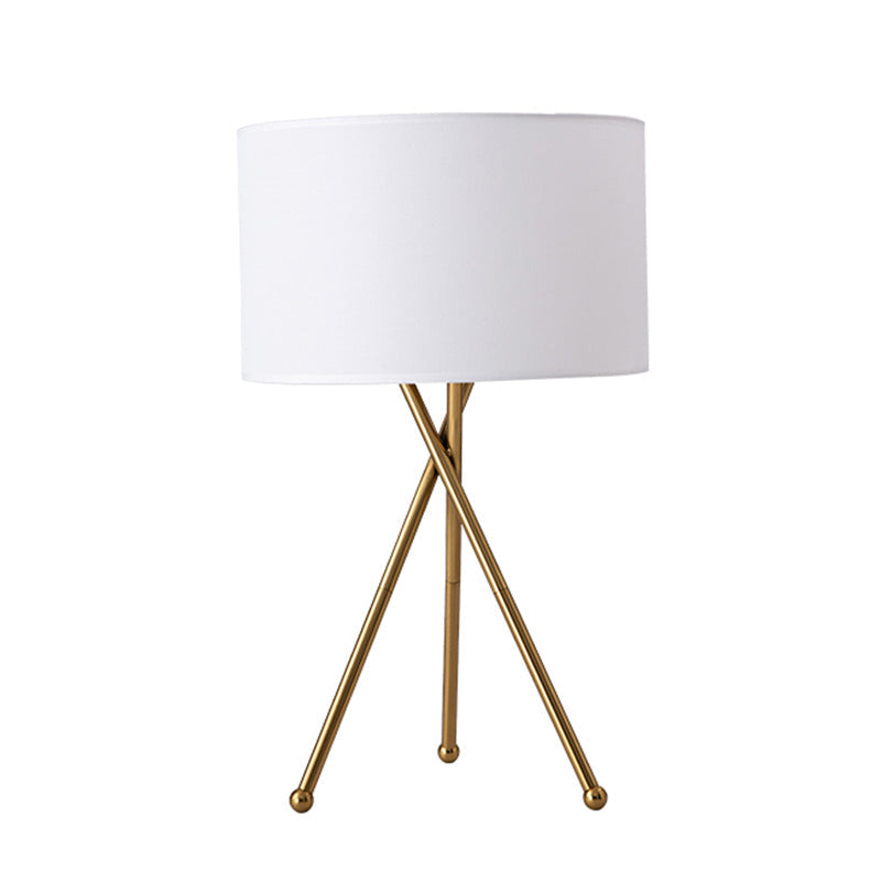 Drum Shaped Table Lamp With Metallic Tripod: Artistic Nightstand Light