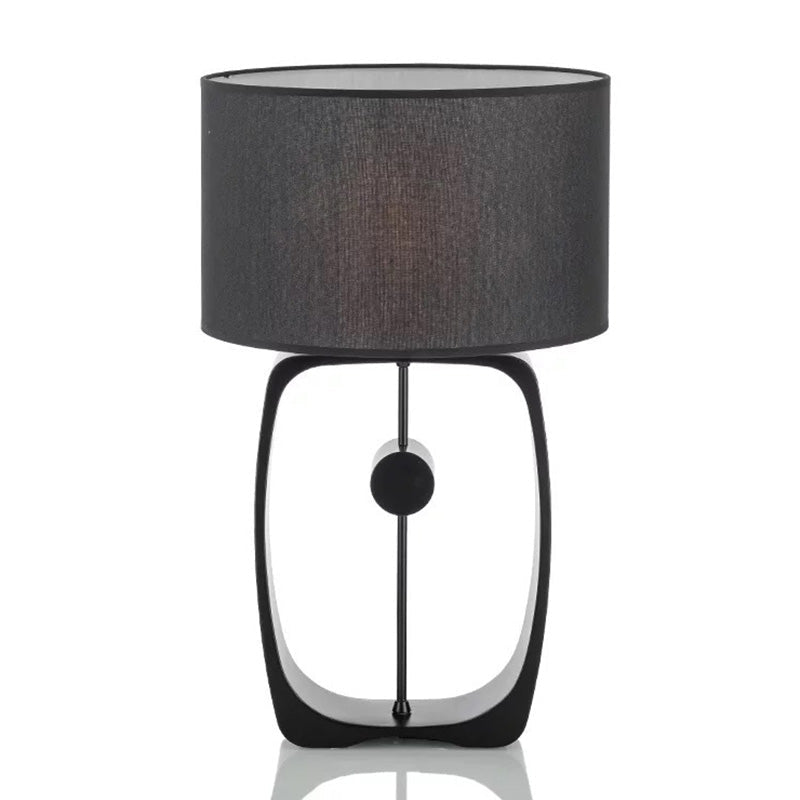 Minimalist Black Fabric Table Lamp With Round Shape And Open Base