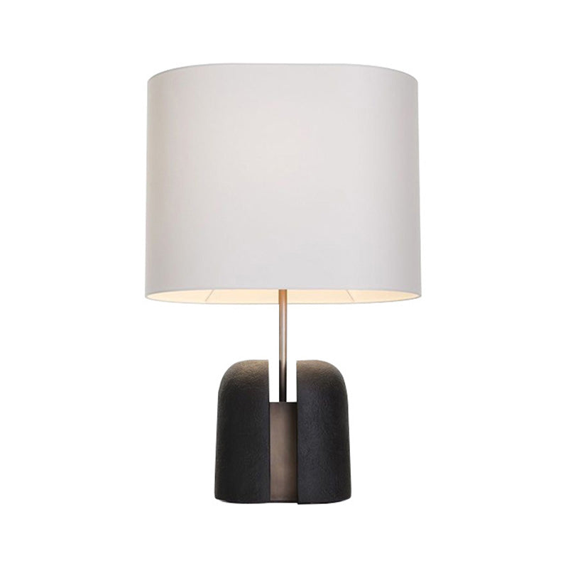 Modern Resin Base Nightstand Lamp: Bucket-Shaped Table Light With Fabric Shade In Contemporary Black