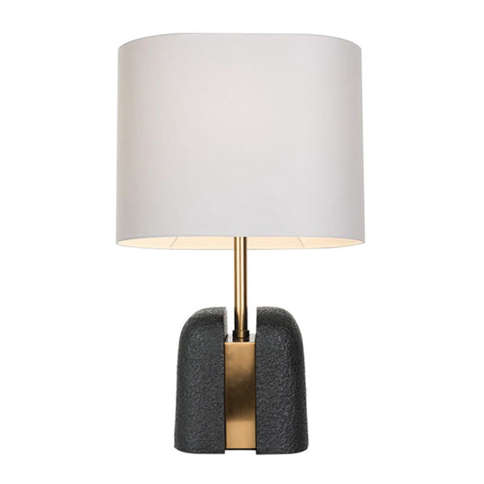 Modern Resin Base Nightstand Lamp: Bucket-Shaped Table Light With Fabric Shade In Contemporary Black