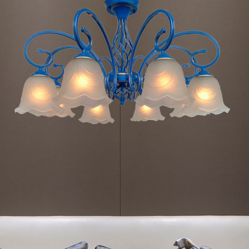 Blue Flared Chandelier Light With Traditional Frosted Glass - 5/6/8 Bulbs Ceiling Fixture