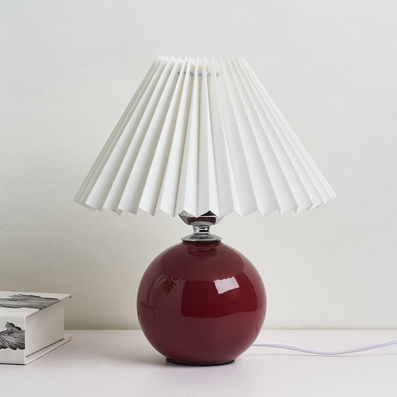 Globe Ceramic Bedside Table Lamp - Modern Nightstand Lighting With Pleated Shade Burgundy / B