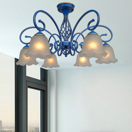 Blue Flared Chandelier Light With Traditional Frosted Glass - 5/6/8 Bulbs Ceiling Fixture 6 /