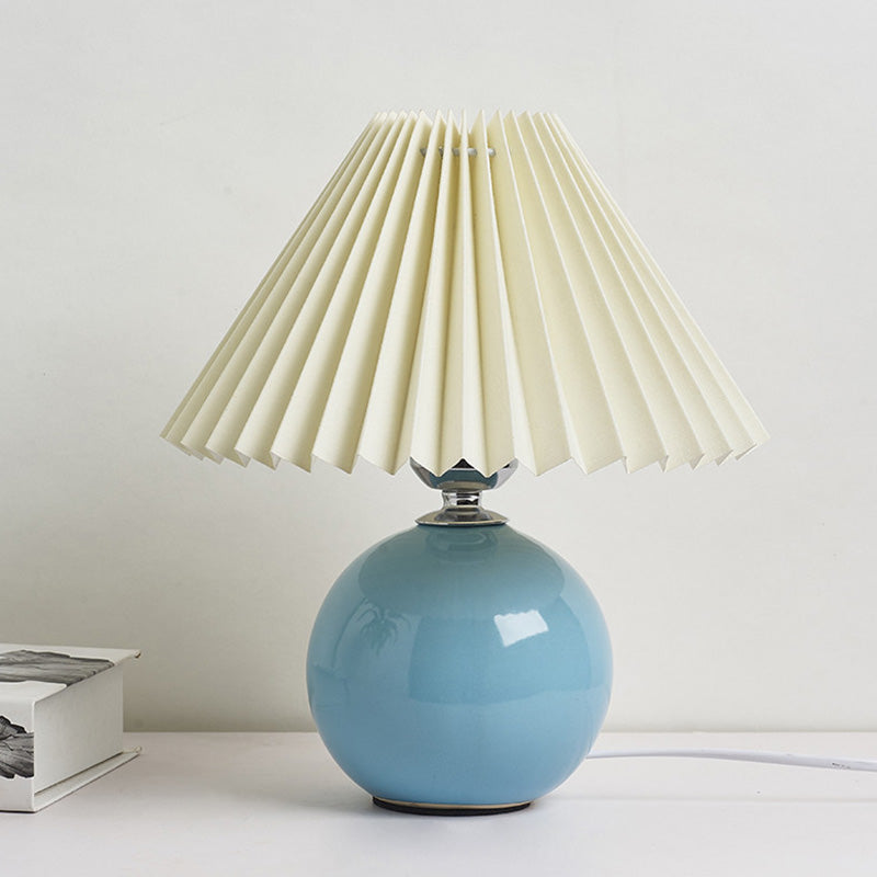 Globe Ceramic Bedside Table Lamp - Modern Nightstand Lighting With Pleated Shade Sky Blue / A