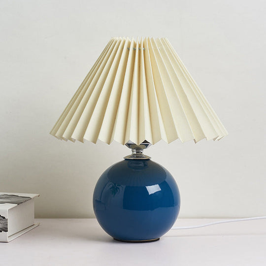 Globe Ceramic Bedside Table Lamp - Modern Nightstand Lighting With Pleated Shade Royal Blue / A