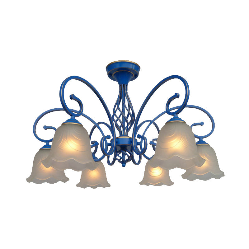 Blue Flared Chandelier Light With Traditional Frosted Glass - 5/6/8 Bulbs Ceiling Fixture