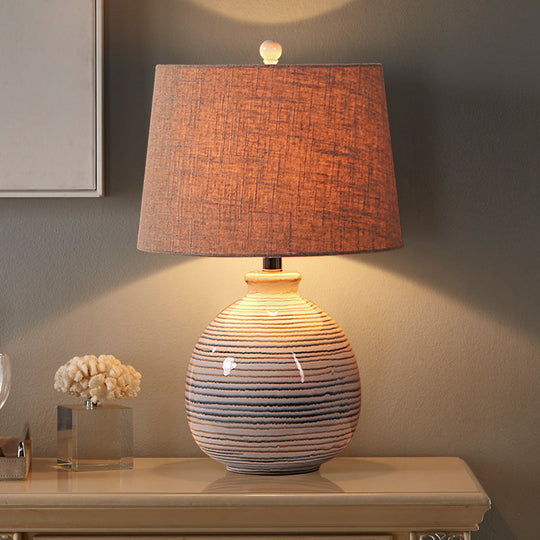 Tapered Drum Artistic Table Lamp - Fabric Shade Ceramic Base