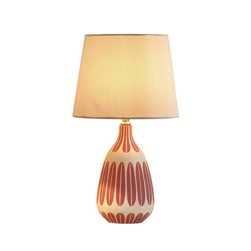 Tapered Contemporary Fabric Bedside Lamp With Earthenware Base