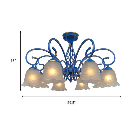 Blue Flared Chandelier Light With Traditional Frosted Glass - 5/6/8 Bulbs Ceiling Fixture