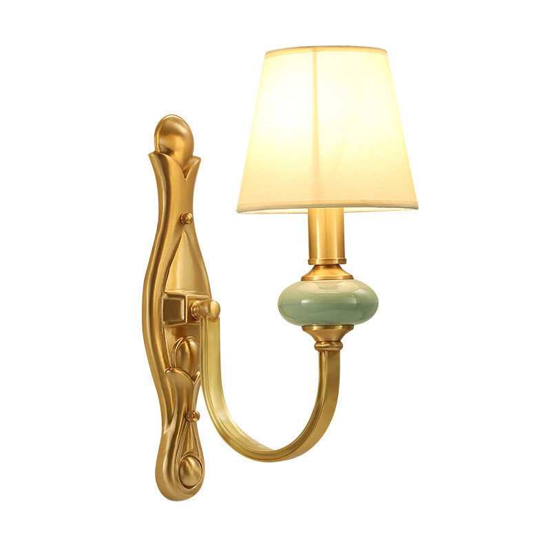 Contemporary Tapered Sconce Wall Light Fixture - Single-Bulb Gold With Arc Arm