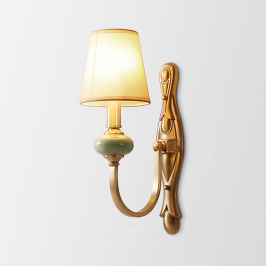 Gold Cone Fabric Shade Arc Arm Wall Sconce Light