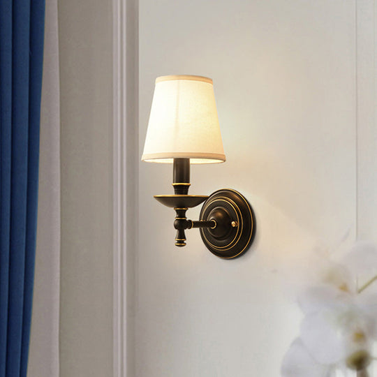 Vintage Candlestick Wall Sconce: Metal Lamp With Fabric Shade - Black