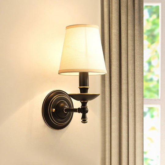 Vintage Candlestick Wall Sconce: Metal Lamp With Fabric Shade - Black