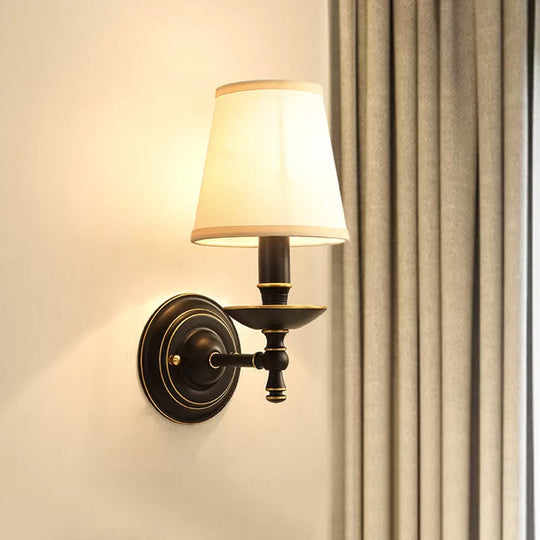 Vintage Candlestick Wall Sconce: Metal Lamp With Fabric Shade - Black