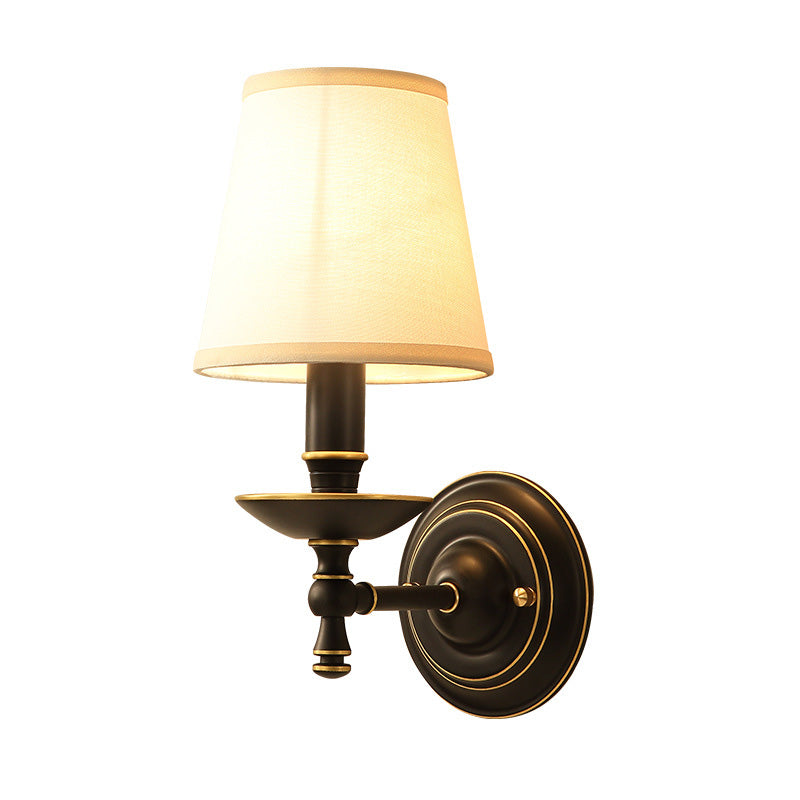 Vintage Candlestick Wall Sconce: Metal Lamp With Fabric Shade - Black