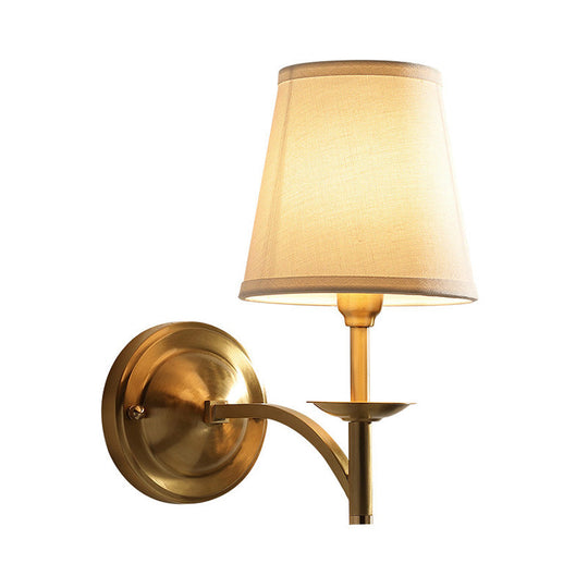 Minimalist 1-Light Gold Candelabra Metal Wall Sconce With Fabric Cone Shade