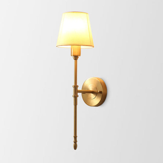 Classic Bronze Wall Sconce Light - Metallic Bedside Mount With Fabric Cone Shade 1 /