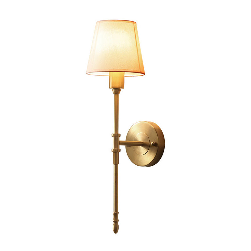 Classic Bronze Wall Sconce Light - Metallic Bedside Mount With Fabric Cone Shade