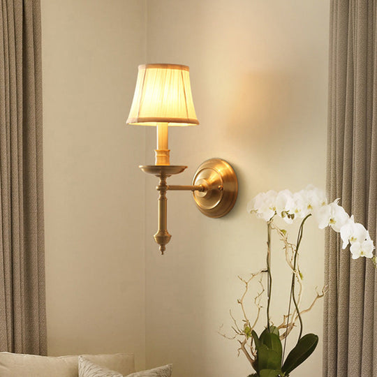 Vintage Metal Gold Sconce Light With Empire Fabric Shade For Living Room Wall Lighting