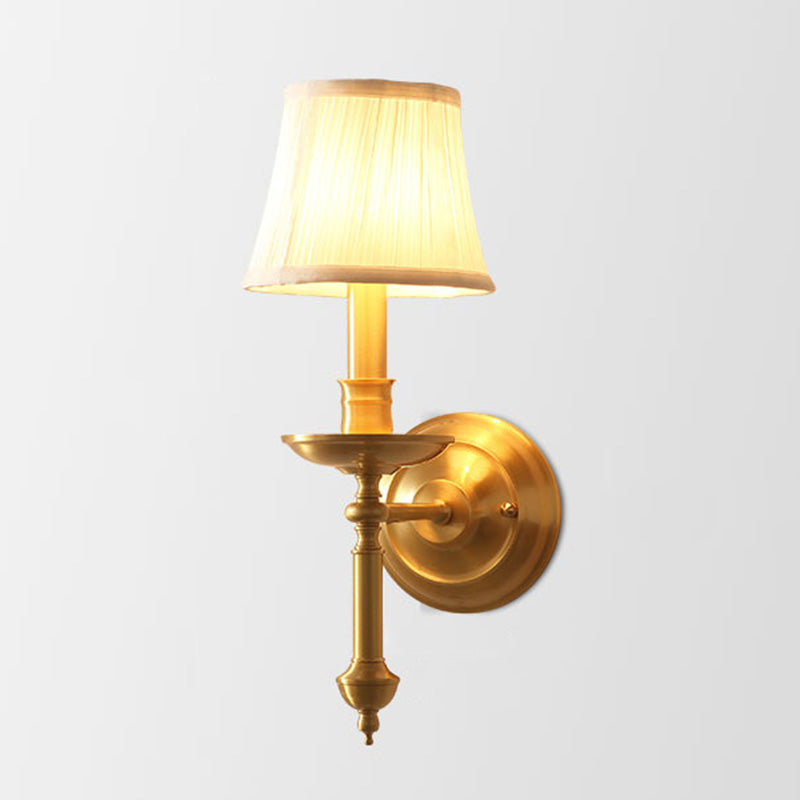 Vintage Metal Gold Sconce Light With Empire Fabric Shade For Living Room Wall Lighting