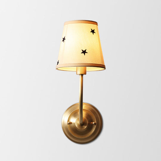 Gold Cone Wall Sconce With Single-Bulb Fabric Mount For Minimalist Lighting / C