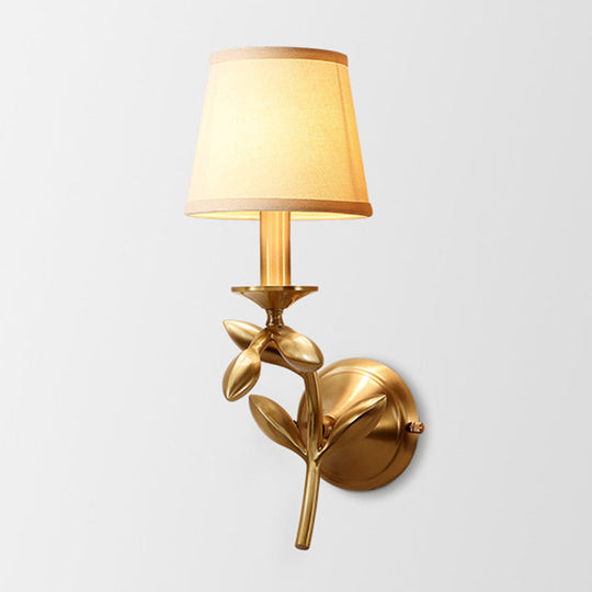 Gold Cone Wall Sconce With Single-Bulb Fabric Mount For Minimalist Lighting / E