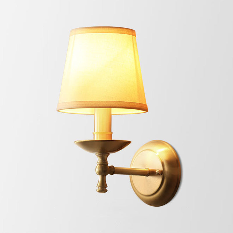 Gold Cone Wall Sconce With Single-Bulb Fabric Mount For Minimalist Lighting / G