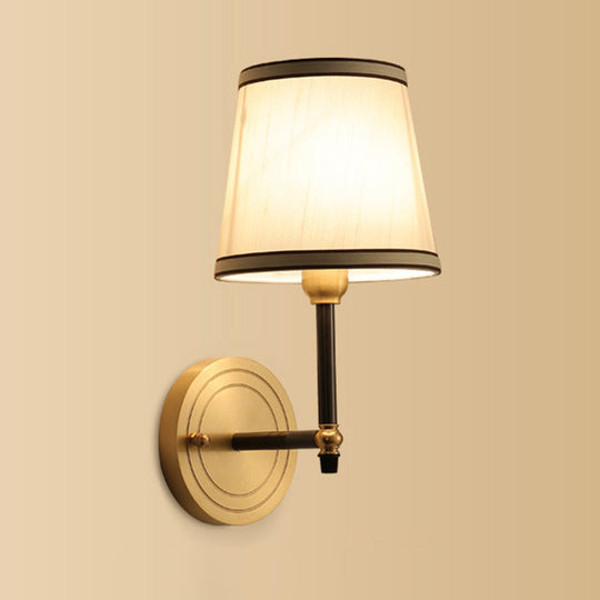 Gold Geometric Fabric Wall Sconce Lamp - 1 Head Lighting Fixture With Simplicity Design / B