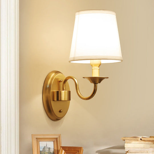 Gold Geometric Fabric Wall Sconce Lamp - 1 Head Lighting Fixture With Simplicity Design / C