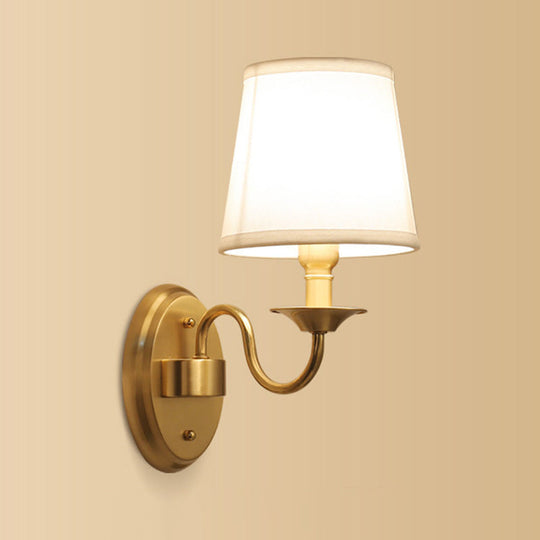 Gold Geometric Fabric Wall Sconce Lamp - 1 Head Lighting Fixture With Simplicity Design