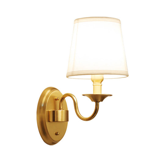 Gold Geometric Fabric Wall Sconce Lamp - 1 Head Lighting Fixture With Simplicity Design