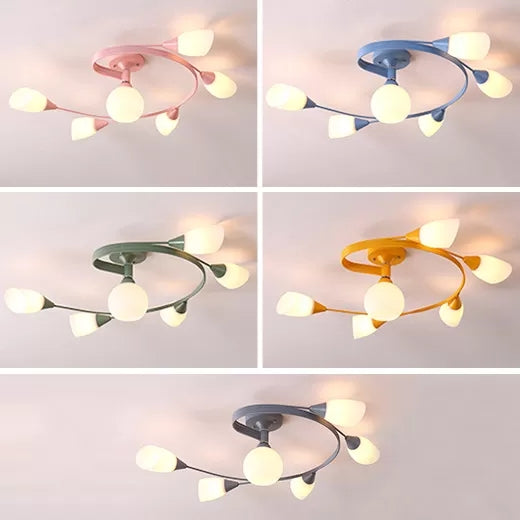 Modern Macaron Twist Semi-Flushmount Ceiling Light for Kitchen, Opal Glass and Metal