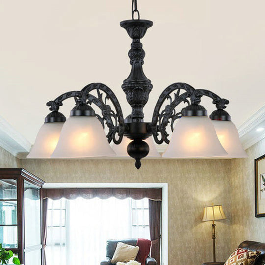 Frosted Glass Black/Bronze Pendant Chandelier With 5 Lights - Traditional Light Fixture Black