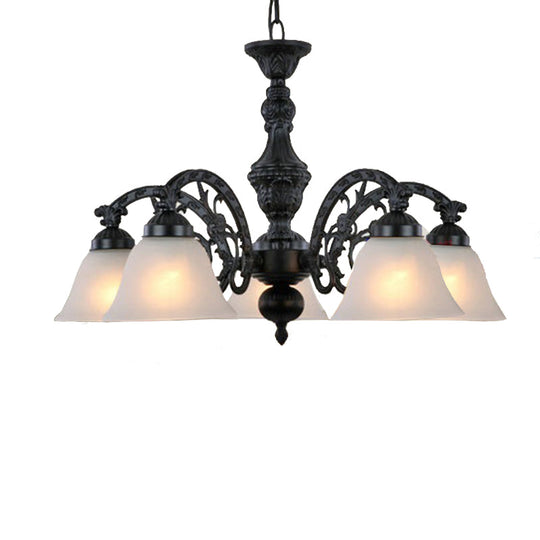 Frosted Glass Black/Bronze Pendant Chandelier With 5 Lights - Traditional Light Fixture