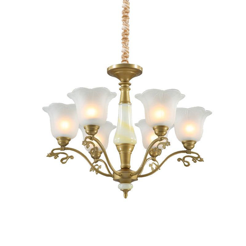 Traditional Brass Scalloped Chandelier - Frosted Glass Pendant Light Fixture (3/6/8 Lights) For