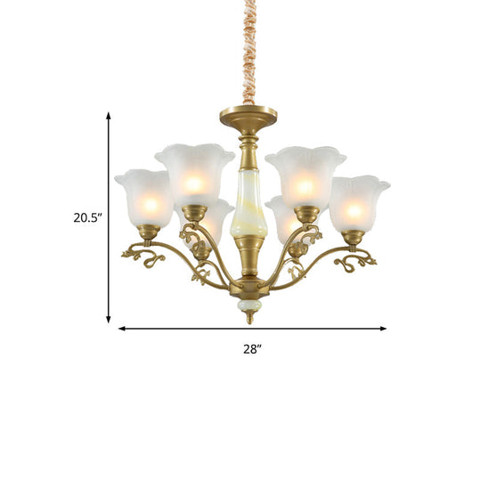 Traditional Brass Scalloped Chandelier - Frosted Glass Pendant Light Fixture (3/6/8 Lights) For