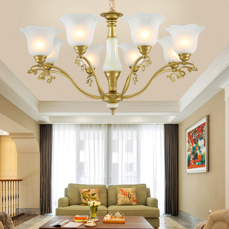 Traditional Brass Scalloped Chandelier - Frosted Glass Pendant Light Fixture (3/6/8 Lights) For