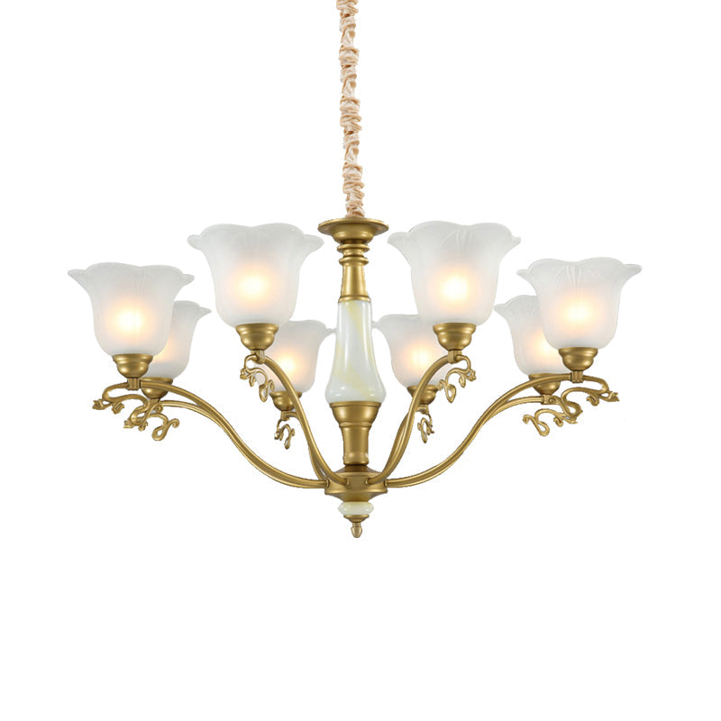 Traditional Brass Scalloped Chandelier - Frosted Glass Pendant Light Fixture (3/6/8 Lights) For