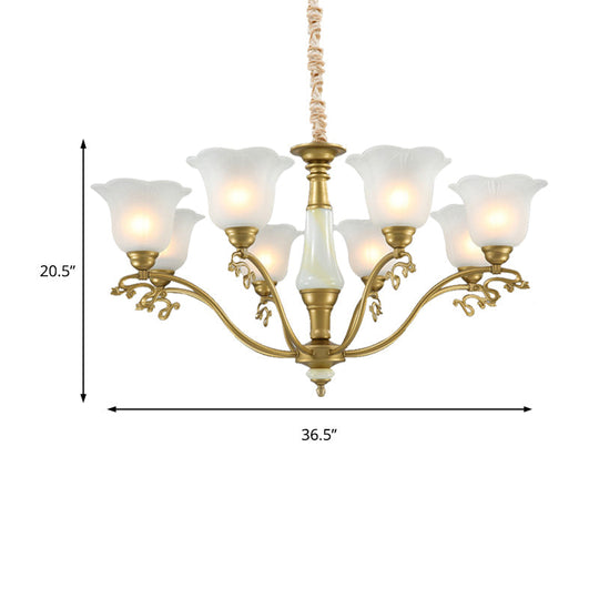 Traditional Brass Scalloped Chandelier - Frosted Glass Pendant Light Fixture (3/6/8 Lights) For