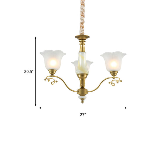 Traditional Brass Scalloped Chandelier - Frosted Glass Pendant Light Fixture (3/6/8 Lights) For